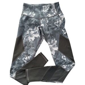 OLD NAVY ACTIVE Go-Dry Women's S Fitted Gray Floral & Black Mesh Ankle Leggings
